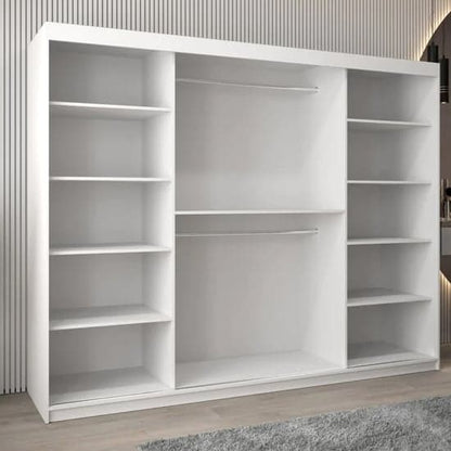 Tavira II 250cm Mirrored Sliding Wardrobe | 3 Doors in White | Clean & Contemporary | Furco