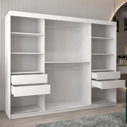 Tavira II 250cm Mirrored Sliding Wardrobe | 3 Doors in White | Clean & Contemporary | Furco