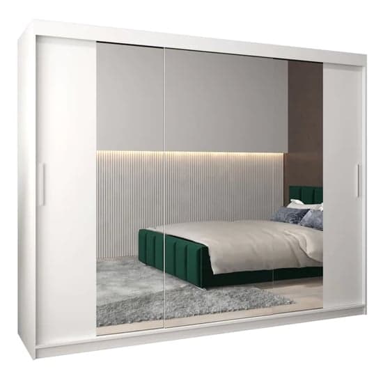 Tavira II 250cm Mirrored Sliding Wardrobe | 3 Doors in White | Clean & Contemporary | Furco
