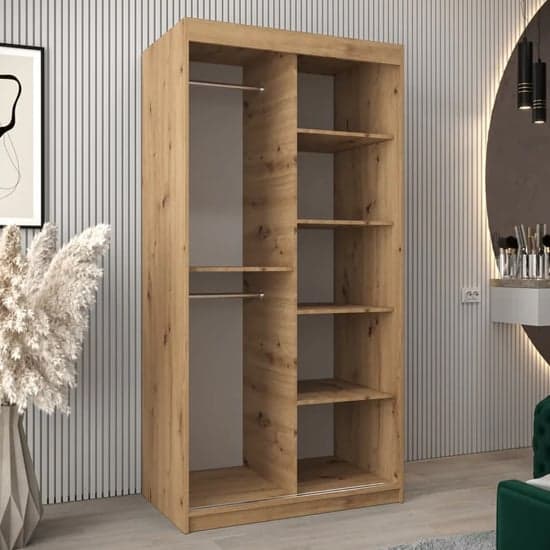 Tavira III 100cm 2 Door Mirrored Sliding Wardrobe | Artisan Oak | Rustic Charm | Furco