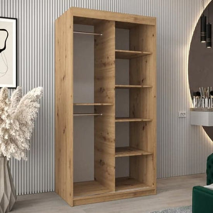 Tavira III 100cm 2 Door Mirrored Sliding Wardrobe | Artisan Oak | Rustic Charm | Furco