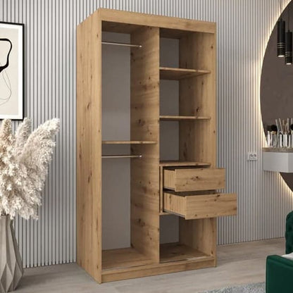 Tavira III 100cm 2 Door Mirrored Sliding Wardrobe | Artisan Oak | Rustic Charm | Furco
