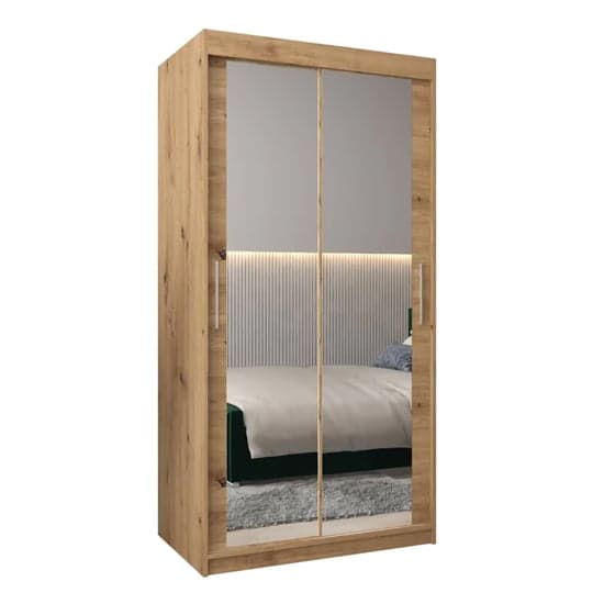 Tavira III 100cm 2 Door Mirrored Sliding Wardrobe | Artisan Oak | Rustic Charm | Furco
