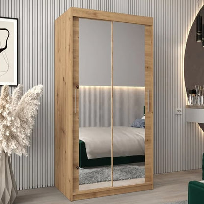 Tavira III 100cm 2 Door Mirrored Sliding Wardrobe | Artisan Oak | Rustic Charm | Furco