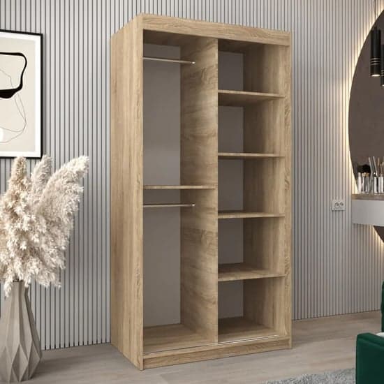 Tavira III 100cm 2 Door Mirrored Sliding Wardrobe | Sonoma Oak | Versatile Style | Furco