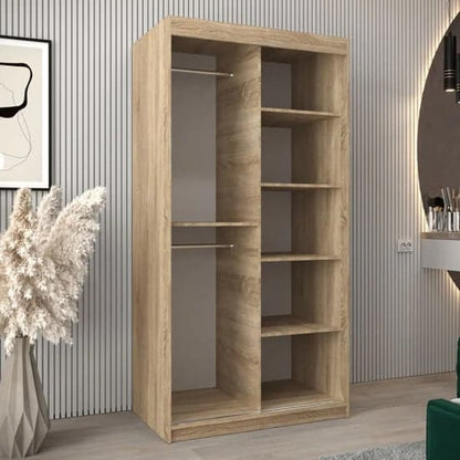 Tavira III 100cm 2 Door Mirrored Sliding Wardrobe | Sonoma Oak | Versatile Style | Furco