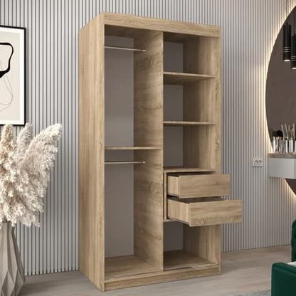 Tavira III 100cm 2 Door Mirrored Sliding Wardrobe | Sonoma Oak | Versatile Style | Furco