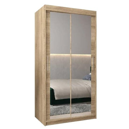 Tavira III 100cm 2 Door Mirrored Sliding Wardrobe | Sonoma Oak | Versatile Style | Furco