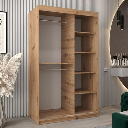 Tavira III Mirrored Wardrobe Sliding 2 Doors 120cm In Artisan Oak