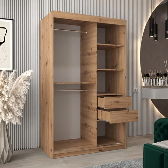 Tavira III Mirrored Wardrobe Sliding 2 Doors 120cm In Artisan Oak