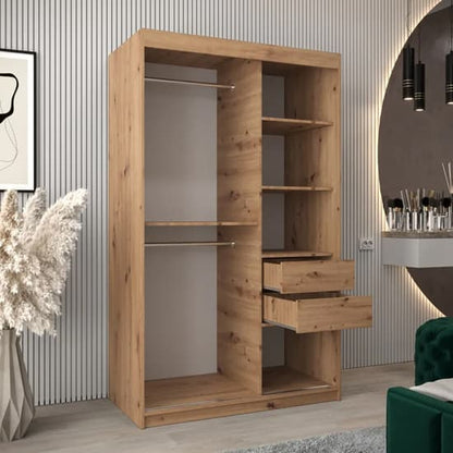 Tavira III Mirrored Wardrobe Sliding 2 Doors 120cm In Artisan Oak