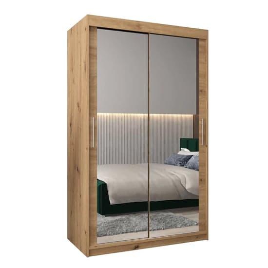 Tavira III Mirrored Wardrobe Sliding 2 Doors 120cm In Artisan Oak