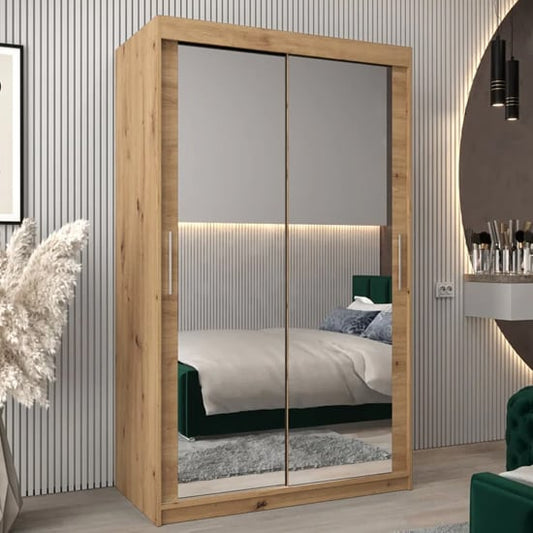Tavira III Mirrored Wardrobe Sliding 2 Doors 120cm In Artisan Oak
