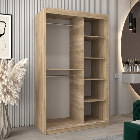 Tavira III Mirrored Wardrobe Sliding 2 Doors 120cm In Sonoma Oak