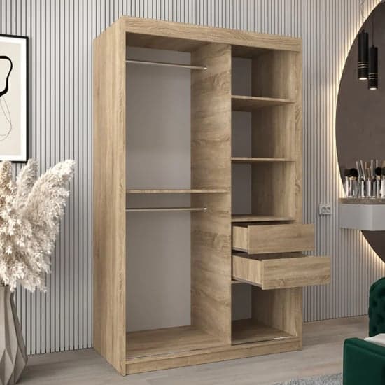 Tavira III Mirrored Wardrobe Sliding 2 Doors 120cm In Sonoma Oak