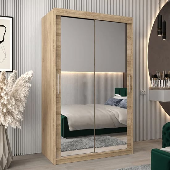 Tavira III Mirrored Wardrobe Sliding 2 Doors 120cm In Sonoma Oak