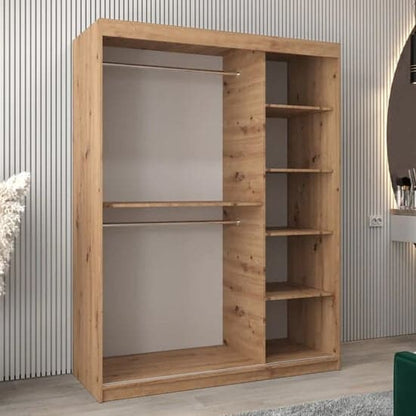 Tavira III Mirrored Wardrobe Sliding 2 Doors 150cm In Artisan Oak