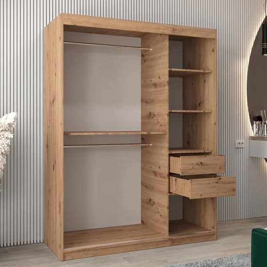Tavira III Mirrored Wardrobe Sliding 2 Doors 150cm In Artisan Oak