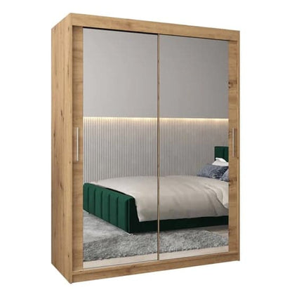 Tavira III Mirrored Wardrobe Sliding 2 Doors 150cm In Artisan Oak