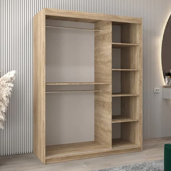 Tavira III Mirrored Wardrobe Sliding 2 Doors 150cm In Sonoma Oak