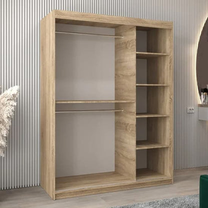 Tavira III Mirrored Wardrobe Sliding 2 Doors 150cm In Sonoma Oak