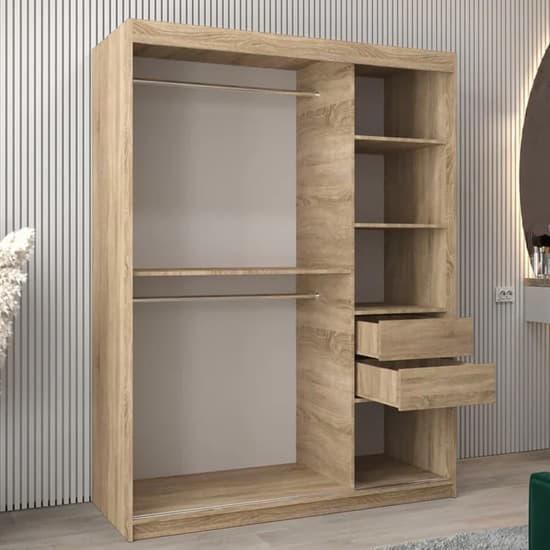 Tavira III Mirrored Wardrobe Sliding 2 Doors 150cm In Sonoma Oak