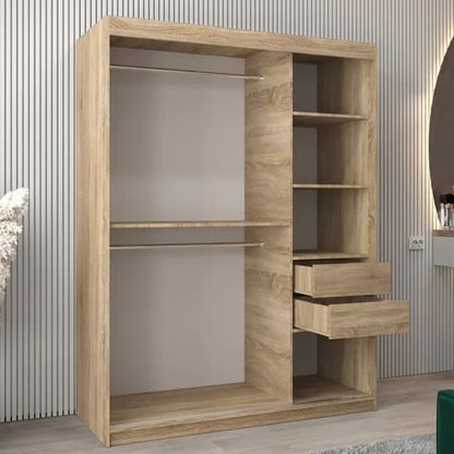 Tavira III Mirrored Wardrobe Sliding 2 Doors 150cm In Sonoma Oak
