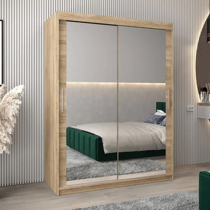 Tavira III Mirrored Wardrobe Sliding 2 Doors 150cm In Sonoma Oak