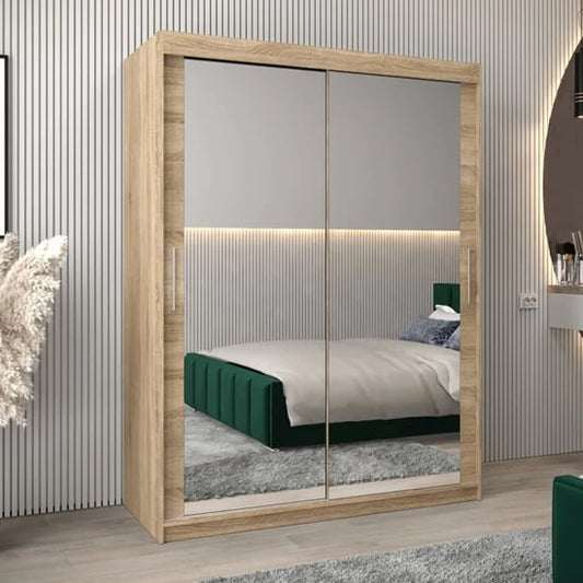 Tavira III Mirrored Wardrobe Sliding 2 Doors 150cm In Sonoma Oak