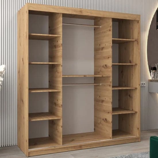 Tavira III Mirrored Wardrobe Sliding 2 Doors 180cm In Artisan Oak