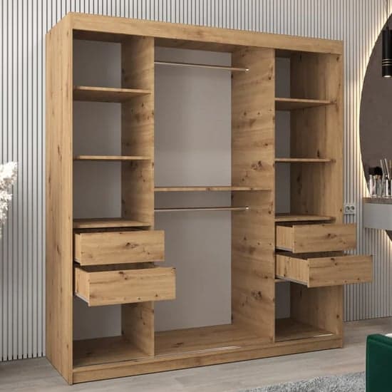 Tavira III Mirrored Wardrobe Sliding 2 Doors 180cm In Artisan Oak