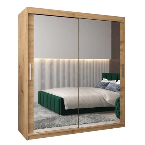Tavira III Mirrored Wardrobe Sliding 2 Doors 180cm In Artisan Oak