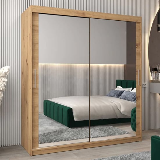 Tavira III Mirrored Wardrobe Sliding 2 Doors 180cm In Artisan Oak