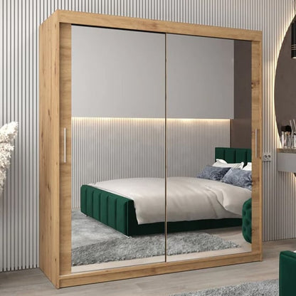 Tavira III Mirrored Wardrobe Sliding 2 Doors 180cm In Artisan Oak