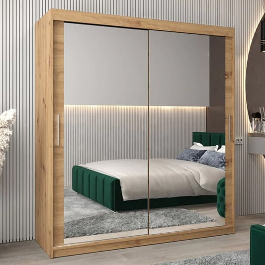 Tavira III Mirrored Wardrobe Sliding 2 Doors 180cm In Artisan Oak