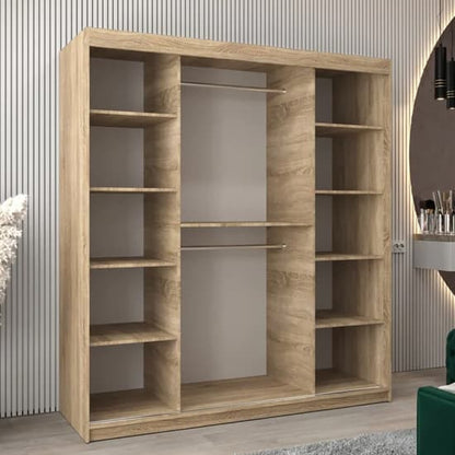 Tavira III Mirrored Wardrobe Sliding 2 Doors 180cm In Sonoma Oak