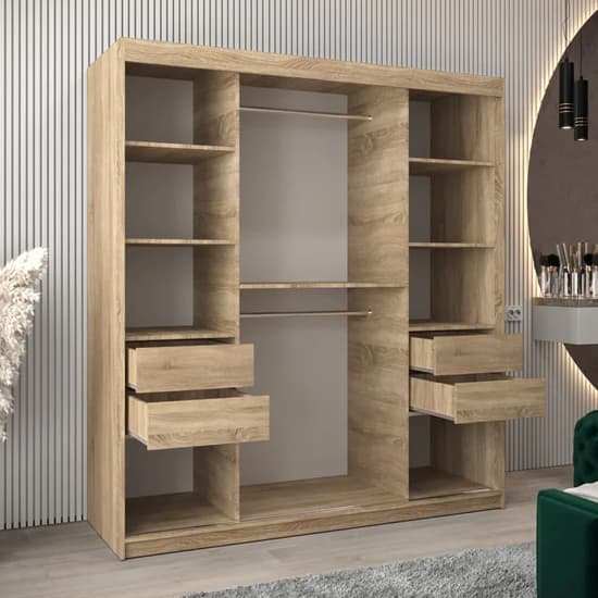 Tavira III Mirrored Wardrobe Sliding 2 Doors 180cm In Sonoma Oak