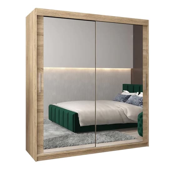 Tavira III Mirrored Wardrobe Sliding 2 Doors 180cm In Sonoma Oak