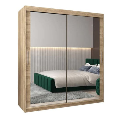 Tavira III Mirrored Wardrobe Sliding 2 Doors 180cm In Sonoma Oak