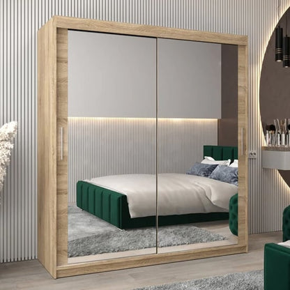 Tavira III Mirrored Wardrobe Sliding 2 Doors 180cm In Sonoma Oak