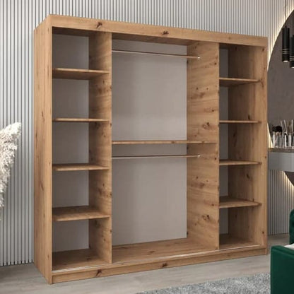 Tavira III 200cm 2 Door Mirrored Sliding Wardrobe | Artisan Oak Finish | Furco