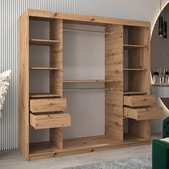 Tavira III 200cm 2 Door Mirrored Sliding Wardrobe | Artisan Oak Finish | Furco