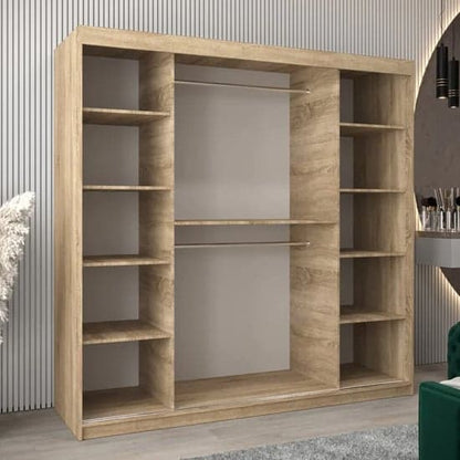 Tavira III Mirrored Wardrobe Sliding 2 Doors 200cm In Sonoma Oak
