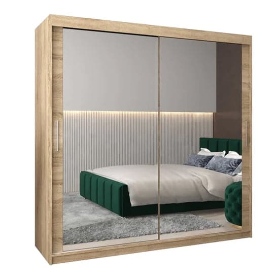 Tavira III Mirrored Wardrobe Sliding 2 Doors 200cm In Sonoma Oak