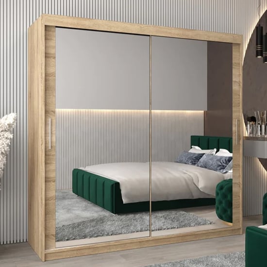 Tavira III Mirrored Wardrobe Sliding 2 Doors 200cm In Sonoma Oak