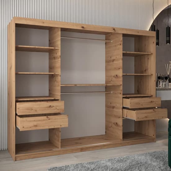 Tavira III 250cm Mirrored Sliding Wardrobe | 3 Doors in Artisan Oak | Rustic Elegance | Furco