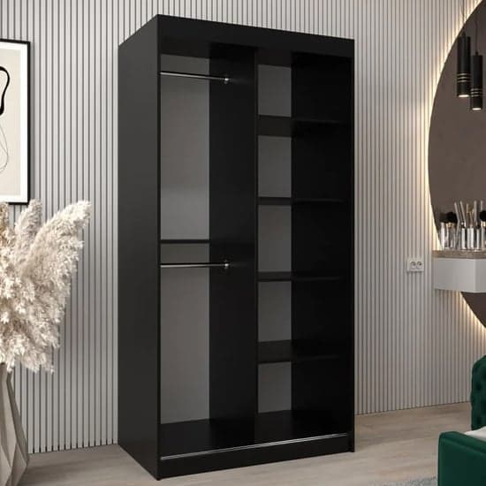 Tavira III 100cm 2 Door Mirrored Sliding Wardrobe | Elegant Black | Contemporary Flair | Furco