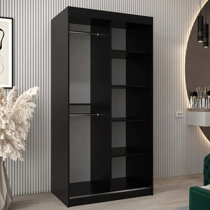 Tavira III 100cm 2 Door Mirrored Sliding Wardrobe | Elegant Black | Contemporary Flair | Furco