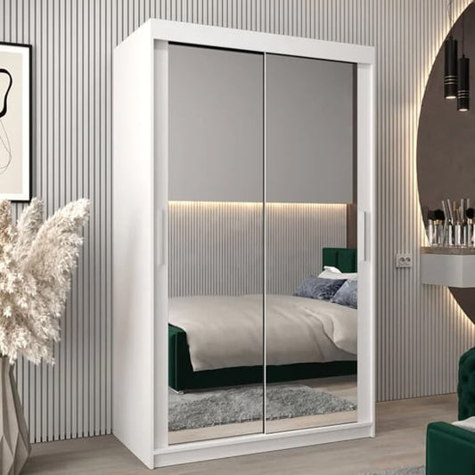 Tavira III Mirrored Wardrobe Sliding 2 Doors 120cm In White