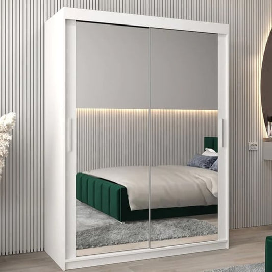 Tavira III Mirrored Wardrobe Sliding 2 Doors 150cm In White